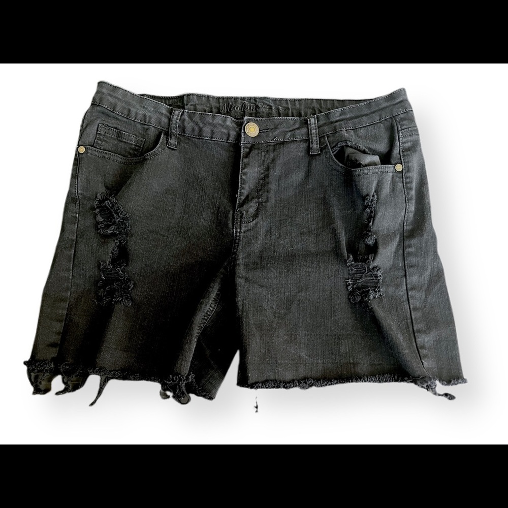 MACHINE Black Distressed Mid-Rise Denim Jean Shorts w/Frayed Hems Size XXXL